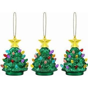 Mr Christmas 3 Nostalgic Frosted Green‎ Glass Christmas Ornaments Light Up NWT